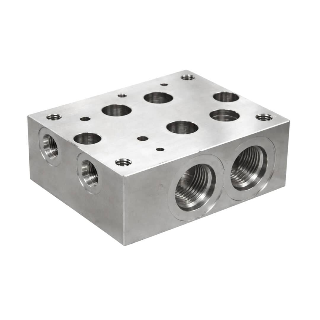 Hyvair D07 series subplate, bottom ported, nickel plated steel, SD07-12FS-B, 2 ports, 1/4" NPT. — islandhydraulicsupply.com