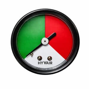 Hyvair filter indicator gauge, visual pressure status, 3-color display, for hydraulic systems. — islandhydraulicsupply.com