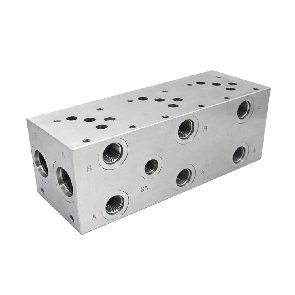 Hyvair manifold with relief, 4 station, aluminum, 4 port, 4 valve stations, compact design. — islandhydraulicsupply.com