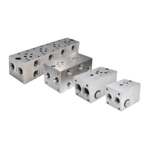 Hyvair manifold aluminum, 1 station, MD03-1S-6AB-8PT, with multiple ports and mounting holes. — islandhydraulicsupply.com