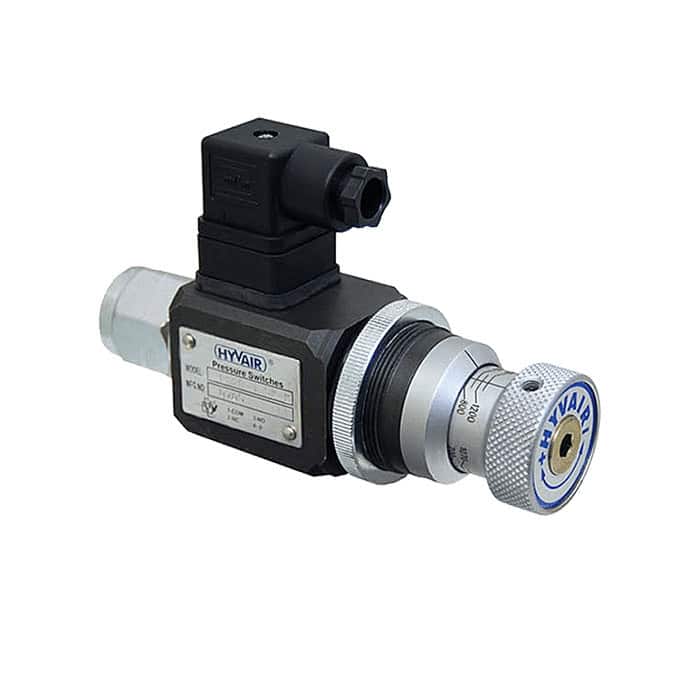 Hyvair pressure switch with K knob, 200-1,000 PSI, electrical box type, 24 VDC. — islandhydraulicsupply.com