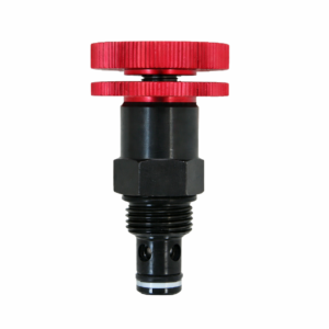 Hyvair cartridge flow control valve with red adjustment knob and threaded cartridge body