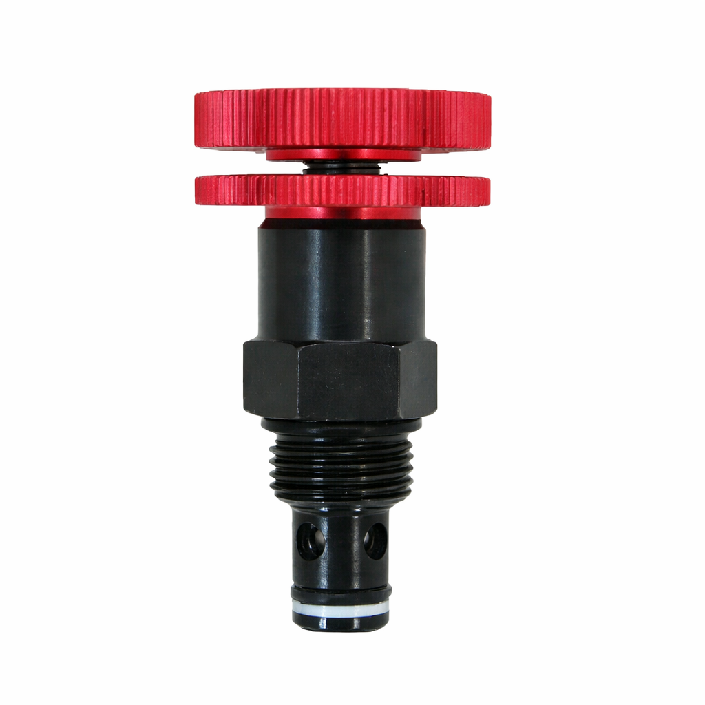 Hyvair cartridge flow control valve with red adjustment knob and threaded cartridge body