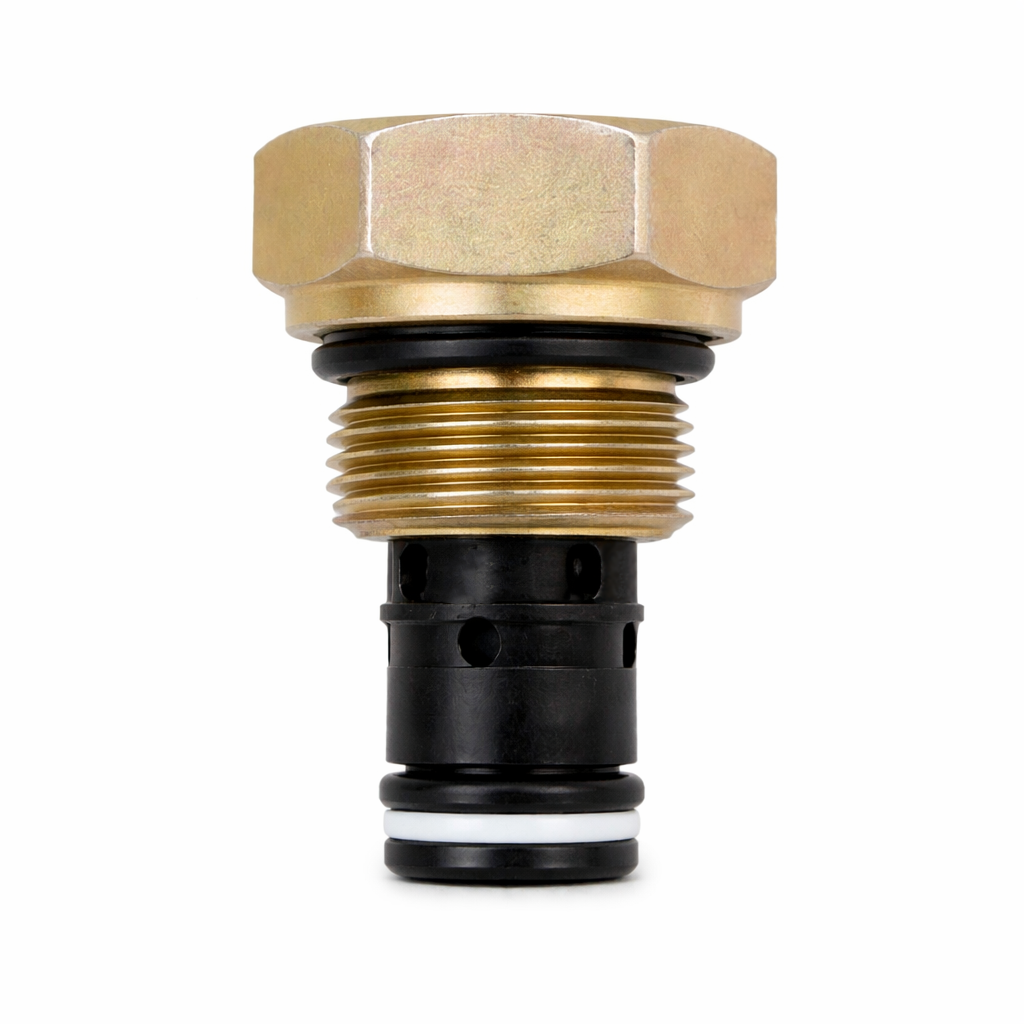 Hyvair cartridge check valve with brass cap and threaded steel cartridge body
