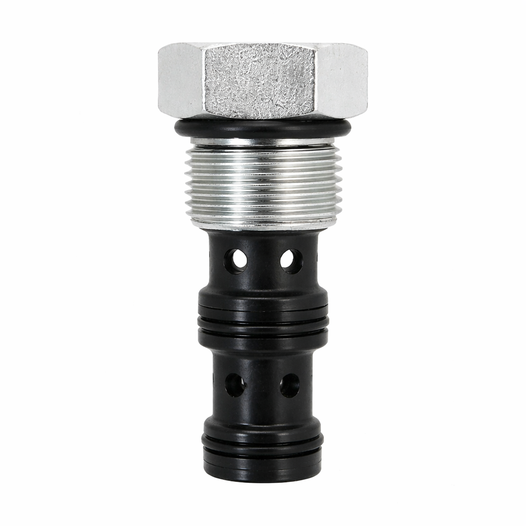Hyvair cartridge shuttle valve with hex cap and threaded cartridge body