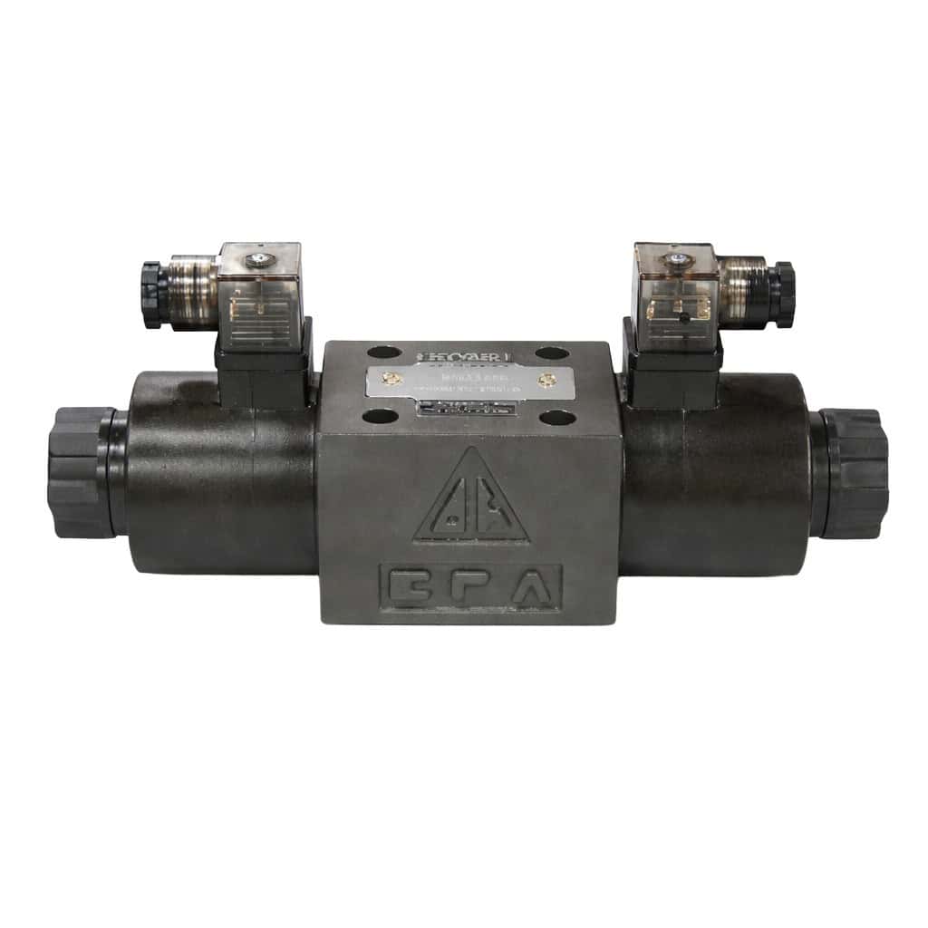 Hyvair double solenoid valve D05SD-2A-12D-35, 3 position, spring centered, DIN coil type. — islandhydraulicsupply.com