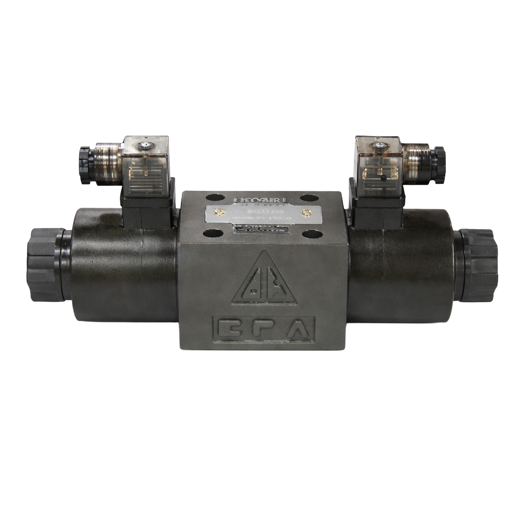 Hyvair D05 directional control valve with double solenoid coils and DIN-style coil connectors