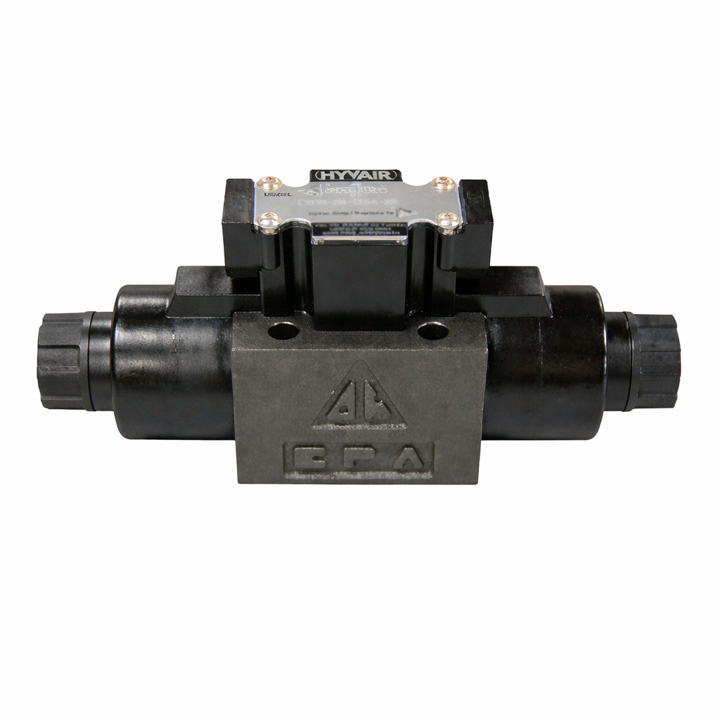 Hyvair D05 directional control valve with double solenoid coils and electrical box-type junction housings