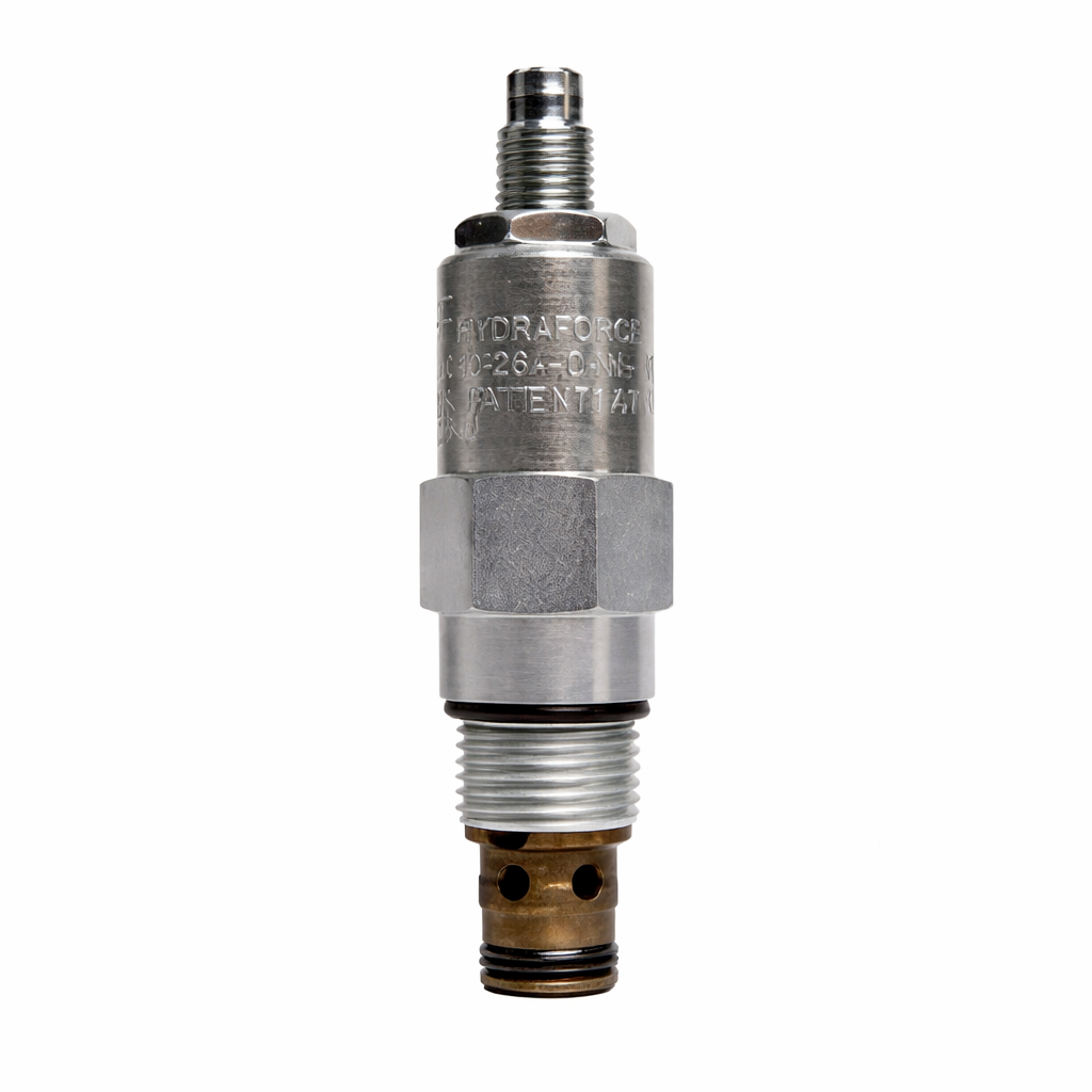 Hydraulic cartridge pressure reducing/relieving valve with adjustment screw and threaded cartridge body