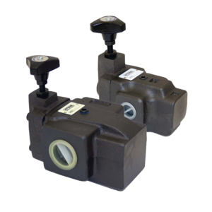 Hyvair pilot operated relief valve with adjustment knob and side port configuration