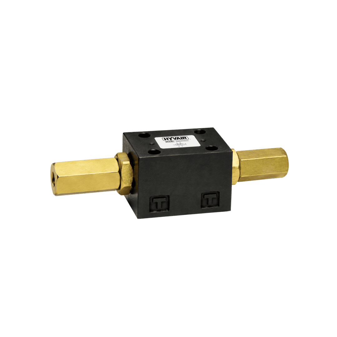 Hyvair valve block, model unknown, for hydraulic control applications, 1/4" NPT ports, compact size. — islandhydraulicsupply.com