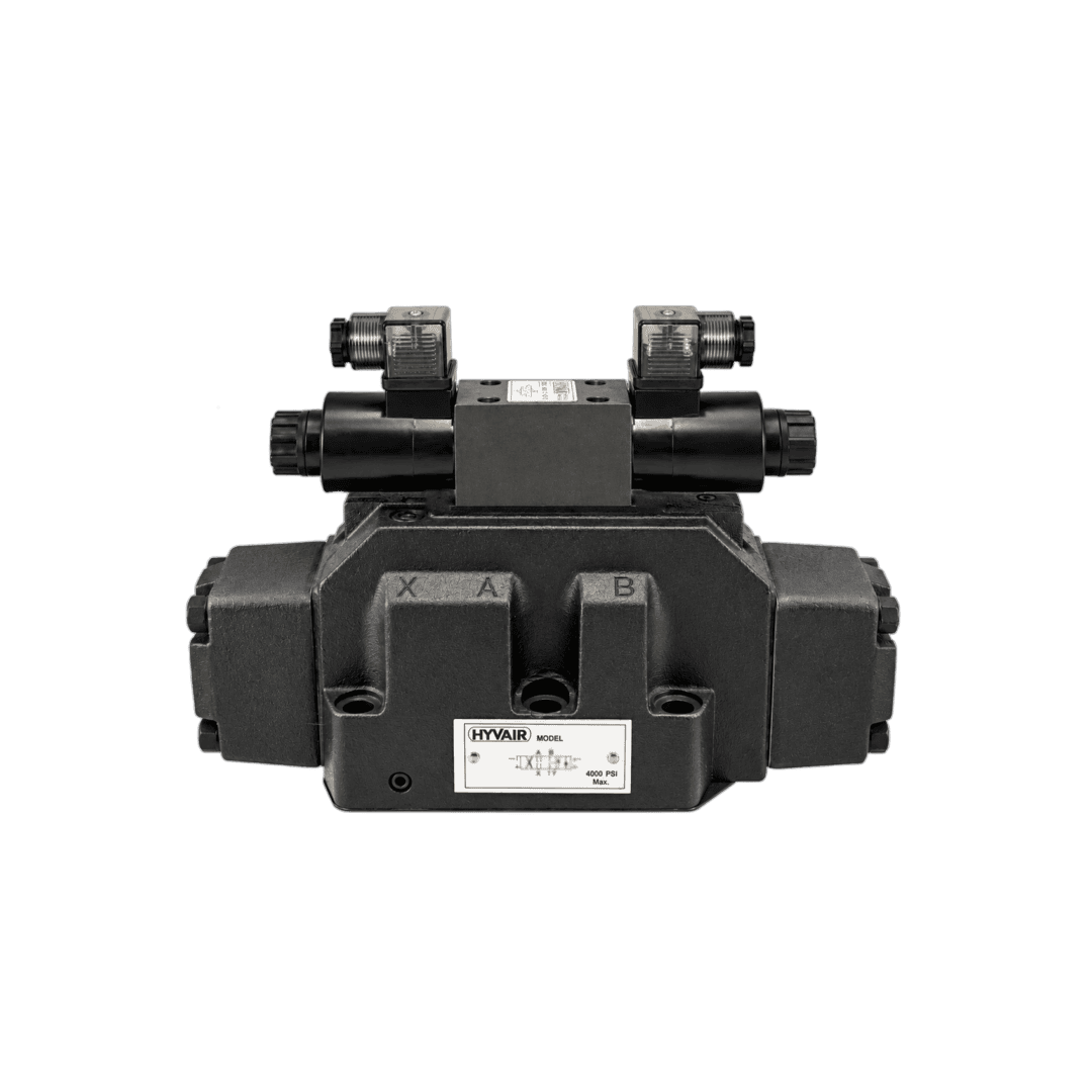 Hyvair hydraulic manifold with dual valves, model unknown, for industrial hydraulic systems. — islandhydraulicsupply.com