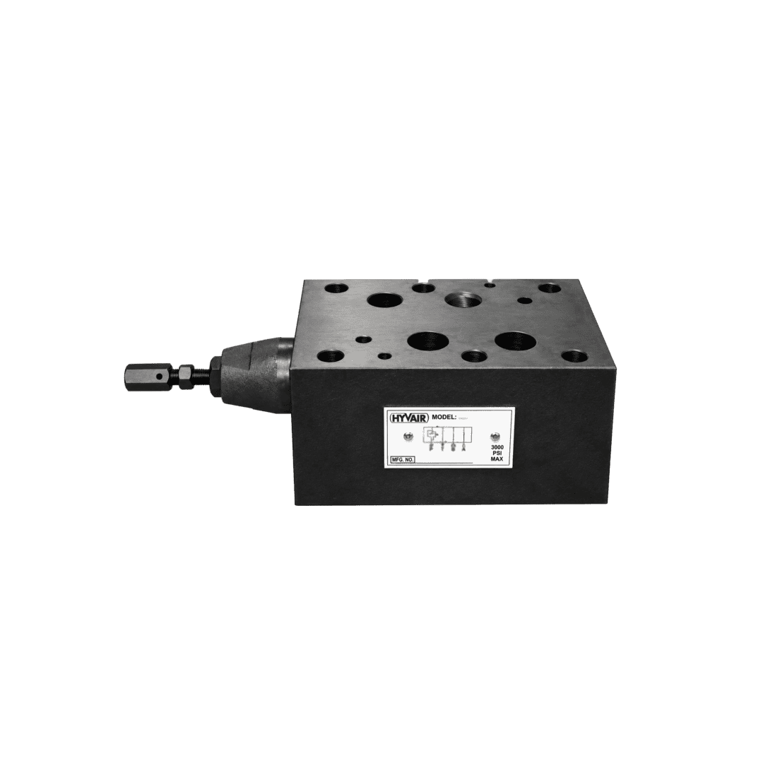 Hyvair hydraulic manifold block, model with multiple ports and mounting holes, for hydraulic system. — islandhydraulicsupply.com