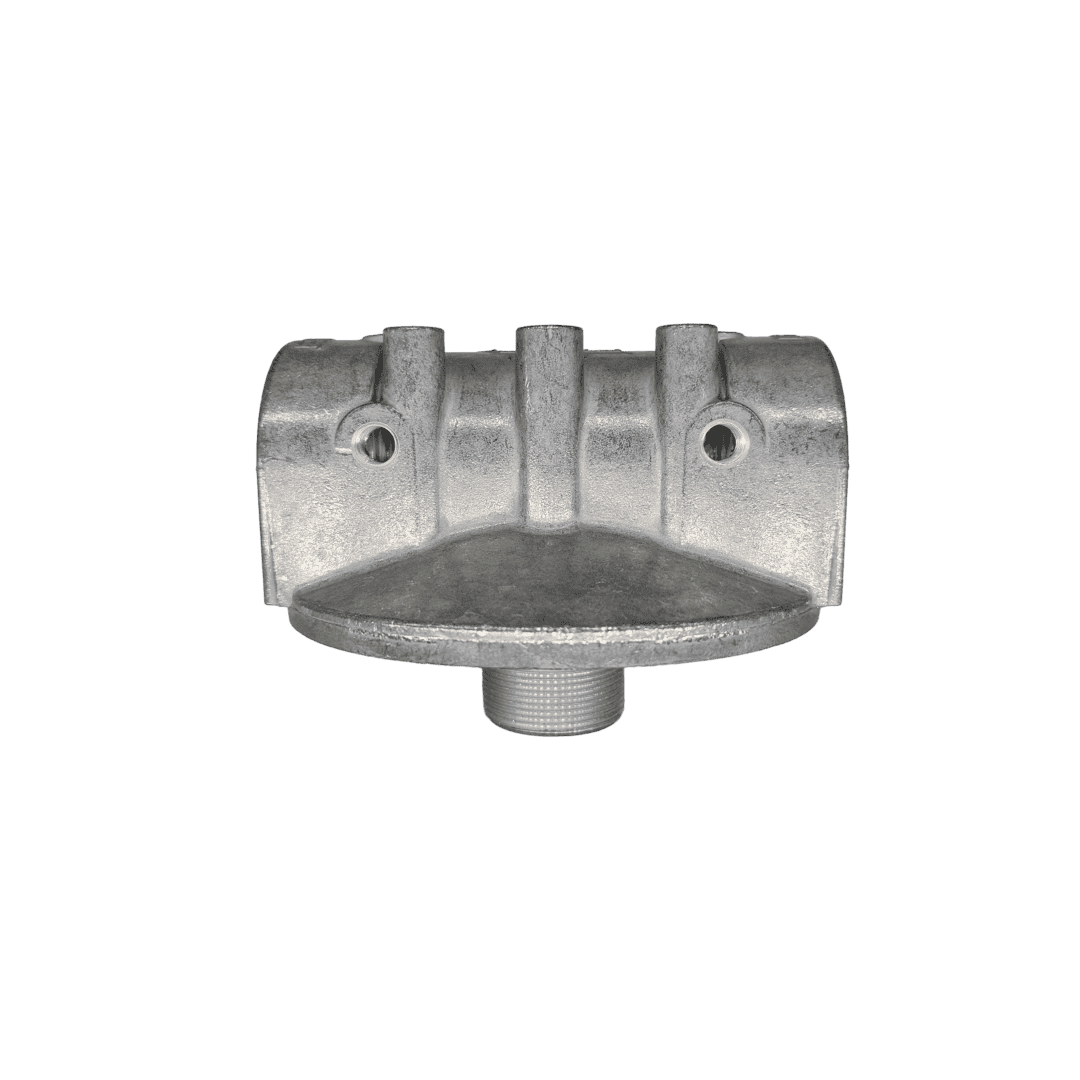Zinga SF15025123456 spin-on filter head with 1-1/2 in NPTF ports, side view — islandhydraulicsupply.com